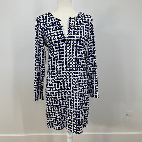 Diane von Furstenberg Silk Jersey Reina Mini Dress Check Dot Blue sz 6 - Picture 1 of 8